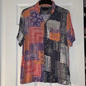 Cotton On Mens Patchwork Bandana Paisley Design Multicolor Button Down Shirt